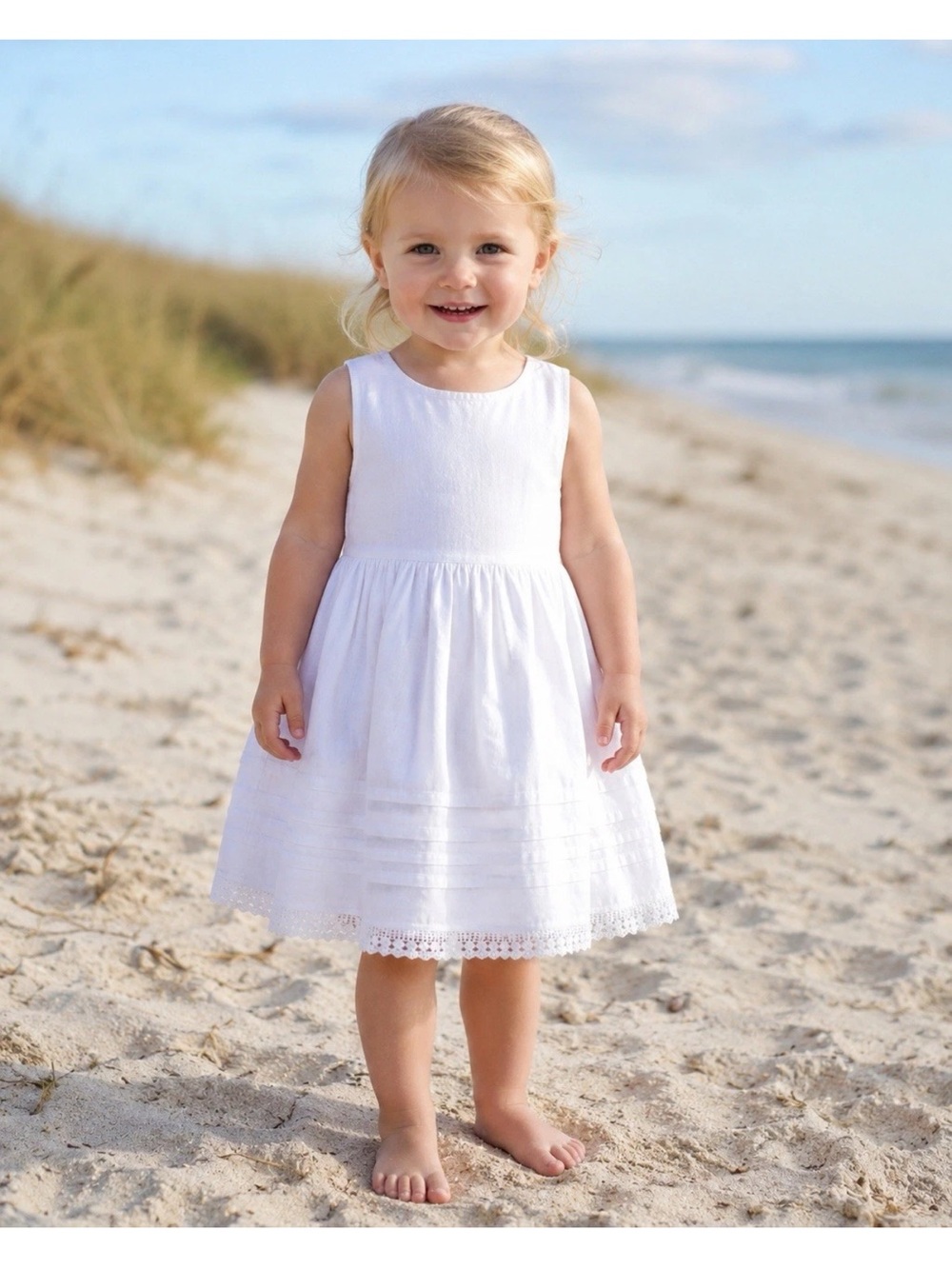 BN Handmade White Cotton Dress Girls Sz 2 Cotton Lace Pintucks Beach Portrait